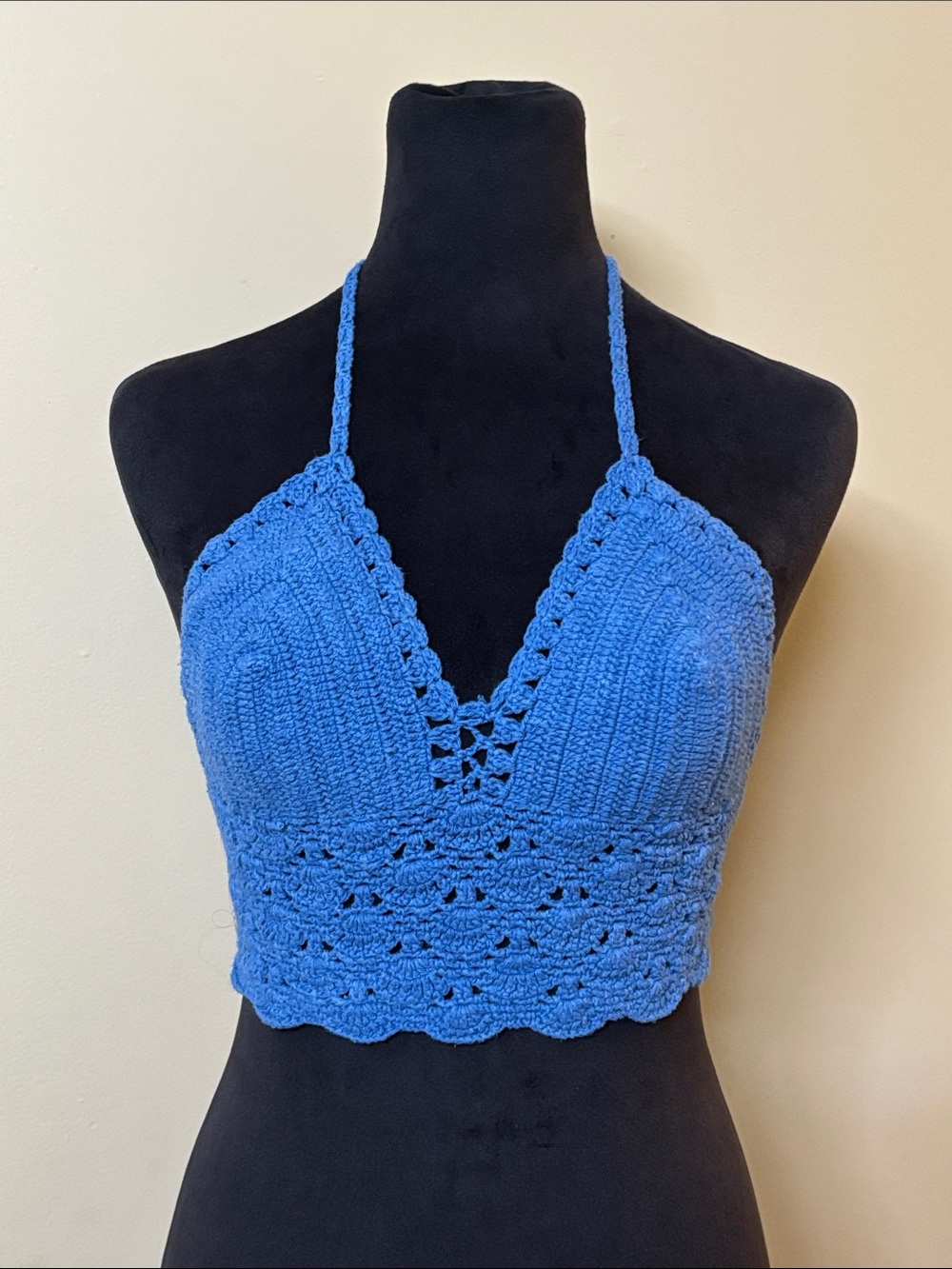 Lakhays Blue Crochet Halter Crop Top